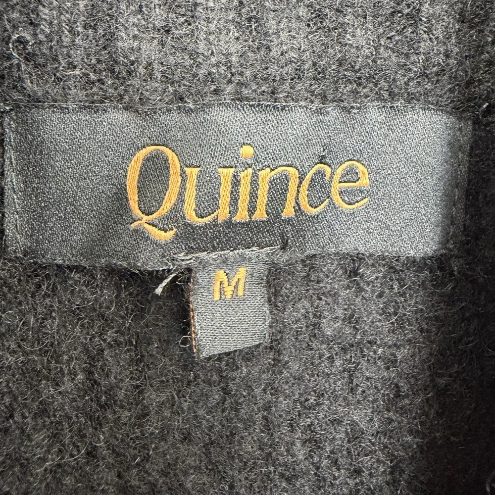 Quince Sweater Womens Size Medium Black Cashmere Waffle Knit Henley Mock Neck
